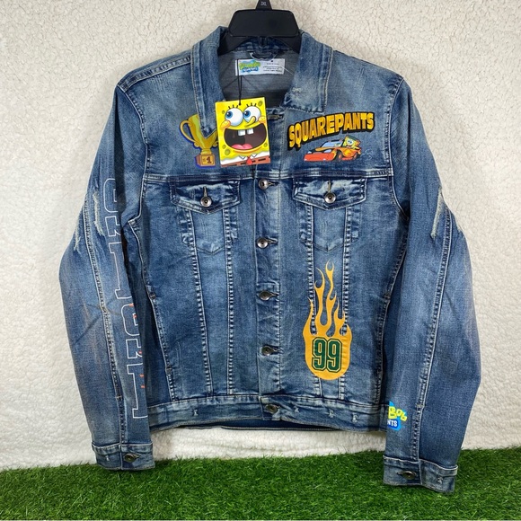 SpongeBob Denim Jean Jacket Off To The Races Women Size Medium Rare - Picture 2 of 16
